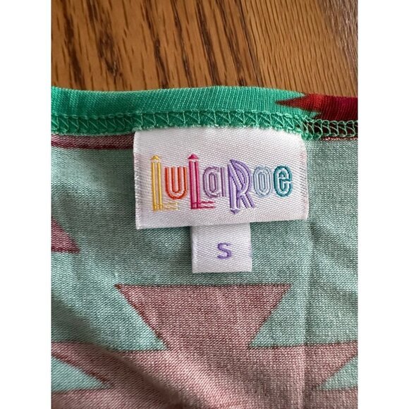 LulaRoe Midi Dress Pullover Short Sleeve Sz Small Green Orange Polyester Spandex - Picture 9 of 10